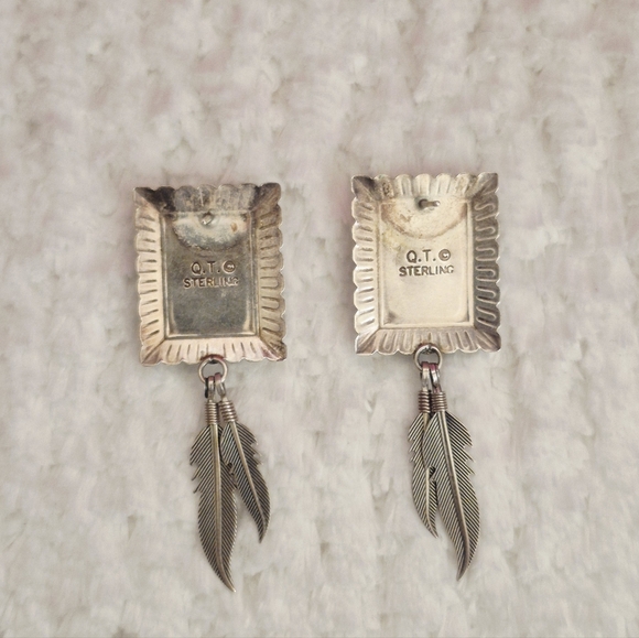 Vintage Sterling Silver Black Onyx Dangle Feather Earrings - Picture 7 of 9